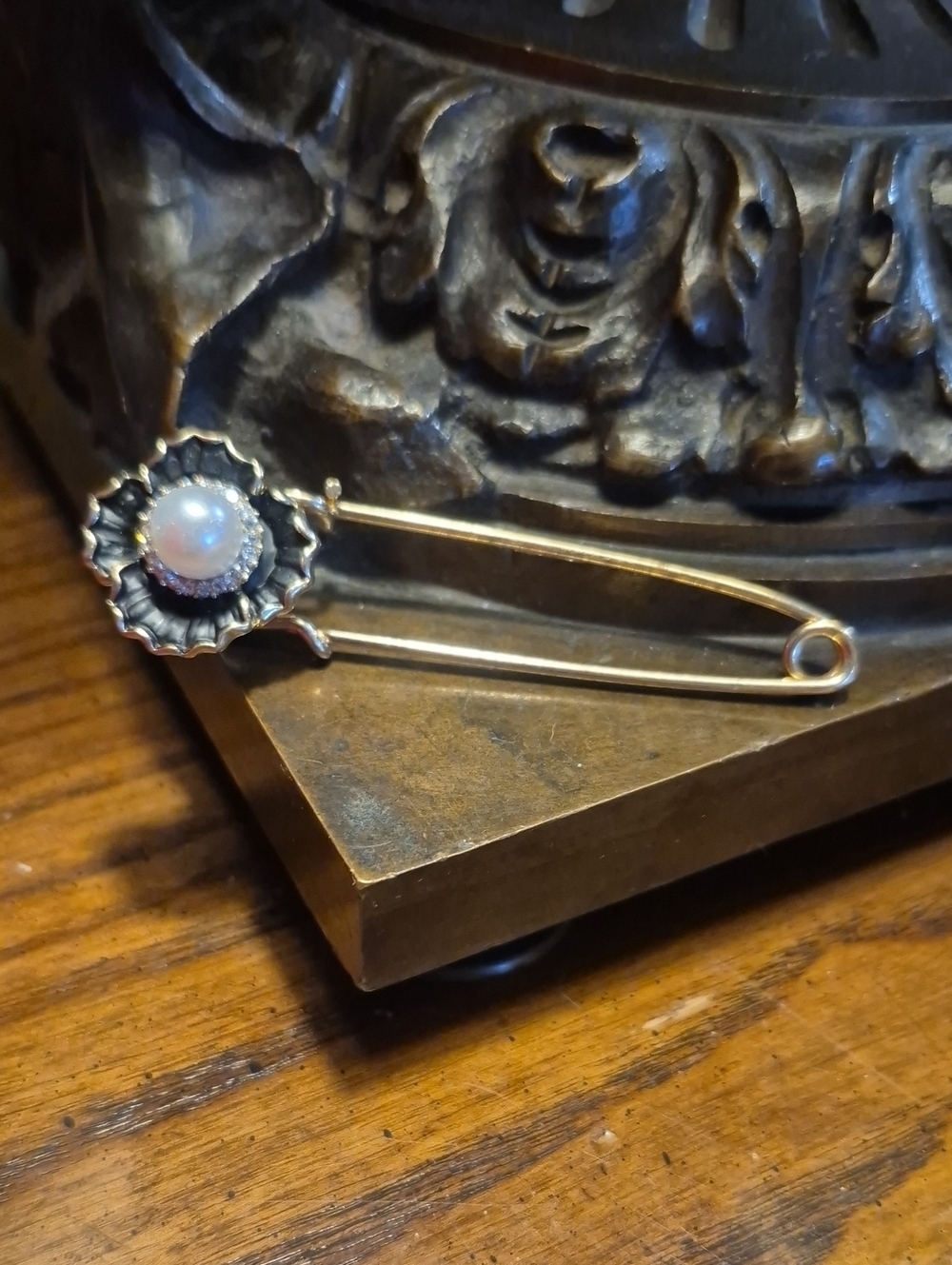 Black Enamel Flower Safety Pin Brooch shawl pin sweater pin
